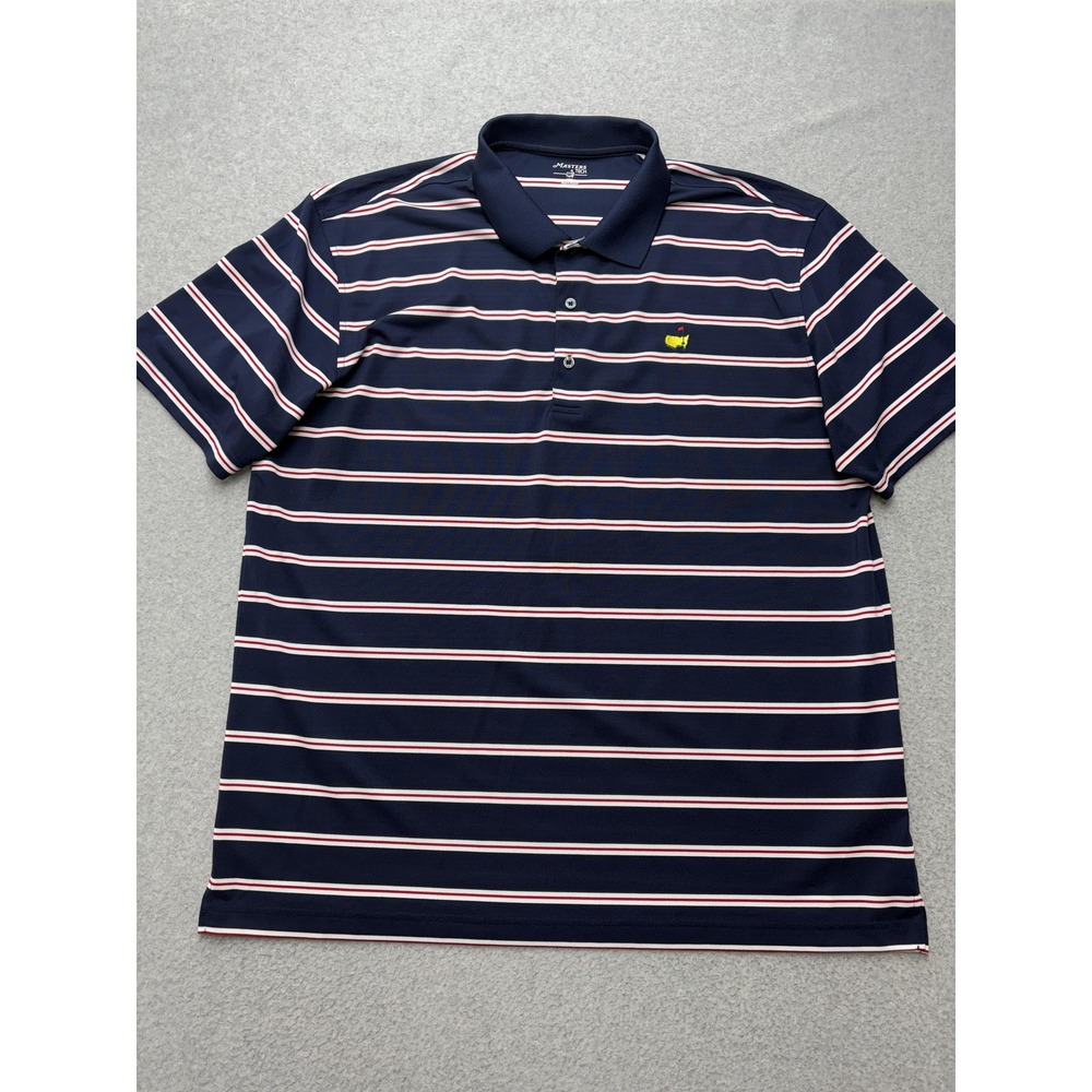 Masters Tech Polo Shirt Mens 2XL Navy Blue Stripe Augusta National Golf